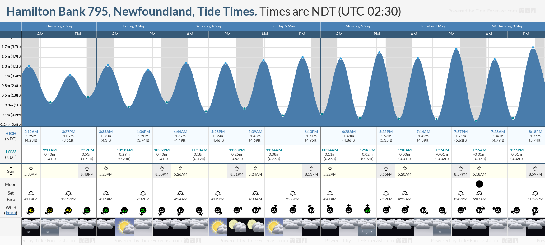 Hamilton Bank 795, Newfoundland Tide Chart including high and low tide tide times for the next 7 days