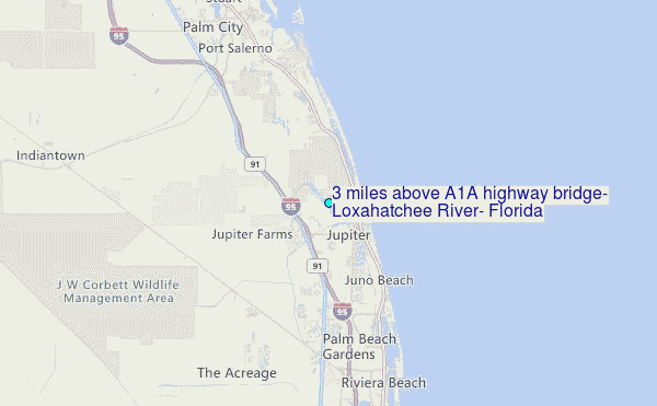 3 miles above A1A highway bridge, Loxahatchee River, Florida Tide Station Location Map