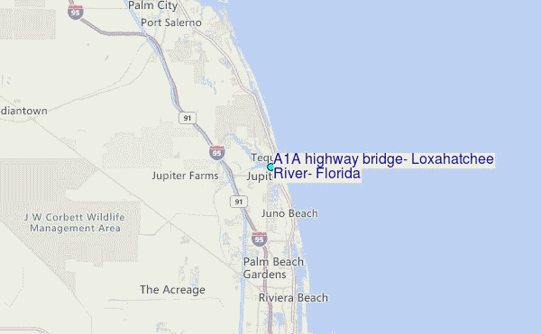 A1A highway bridge, Loxahatchee River, Florida Tide Station Location Map