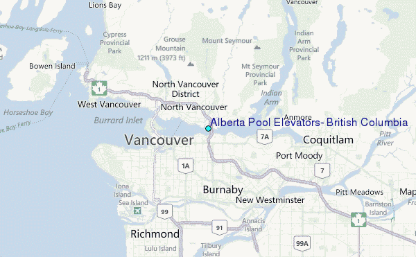 Alberta Pool Elevators, British Columbia Tide Station Location Map