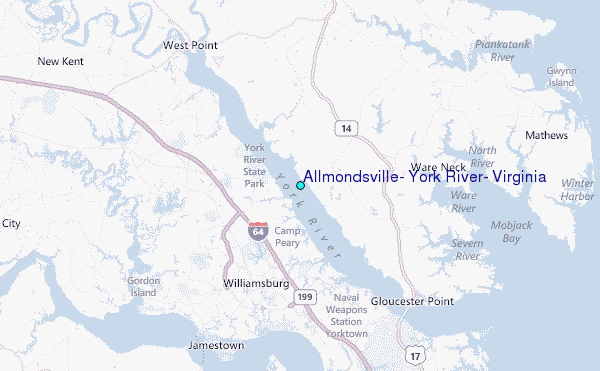 Allmondsville, York River, Virginia Tide Station Location Map