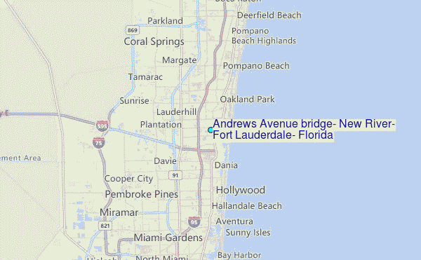 Andrews Avenue bridge, New River, Fort Lauderdale, Florida Tide Station Location Map