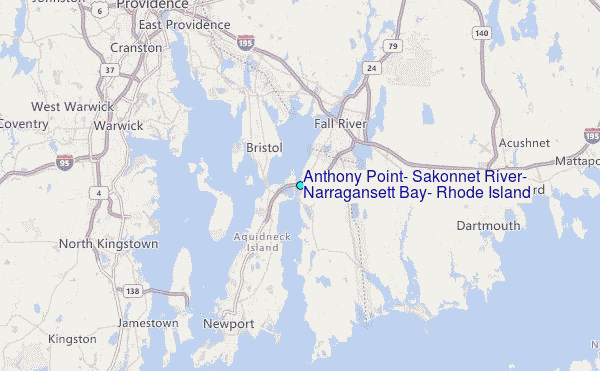 Anthony Point, Sakonnet River, Narragansett Bay, Rhode Island Tide Station Location Map