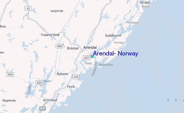 Arendal, Norway Tide Station Location Map