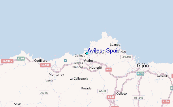 Aviles, Spain Tide Station Location Map