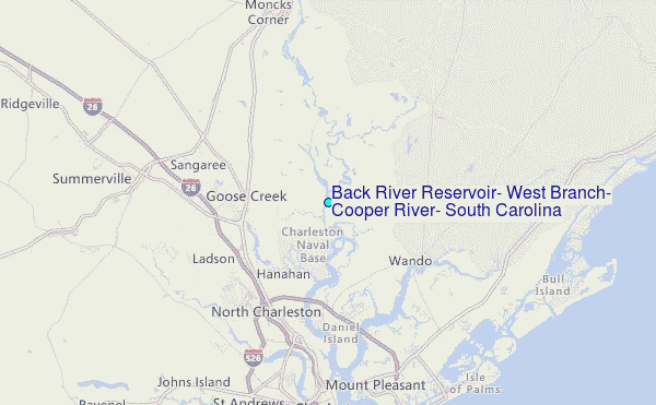 Back River Reservoir, West Branch, Cooper River, South Carolina Tide Station Location Map