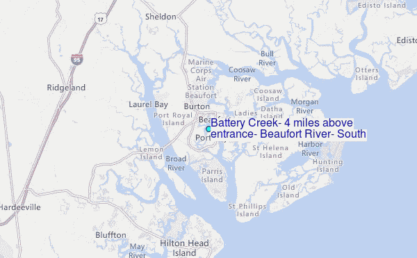 Battery Creek, 4 miles above entrance, Beaufort River, South Carolina Tide Station Location Map