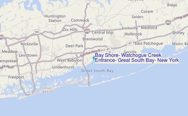 Bay Shore, Watchogue Creek Entrance, Great South Bay, New York Tide Station Location Map
