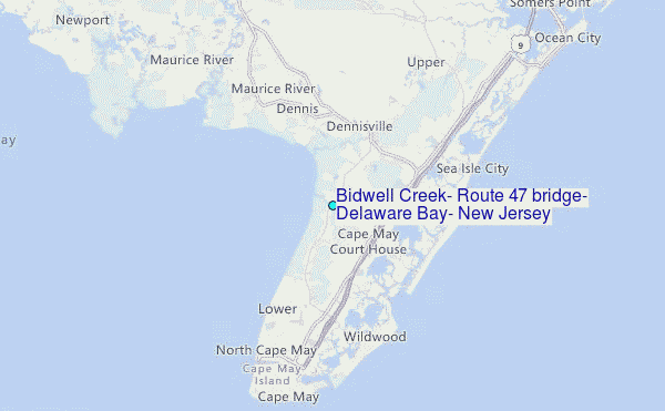 Bidwell Creek, Route 47 bridge, Delaware Bay, New Jersey Tide Station Location Map