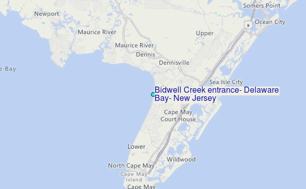 Bidwell Creek entrance, Delaware Bay, New Jersey Tide Station Location Map
