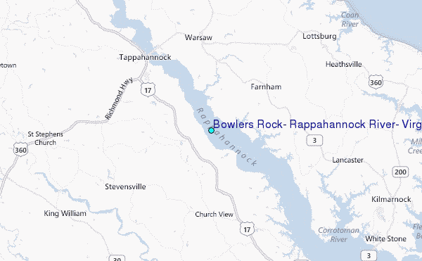 Bowlers Rock, Rappahannock River, Virginia Tide Station Location Map