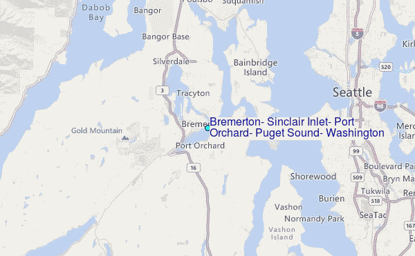 Bremerton, Sinclair Inlet, Port Orchard, Puget Sound, Washington Tide Station Location Map