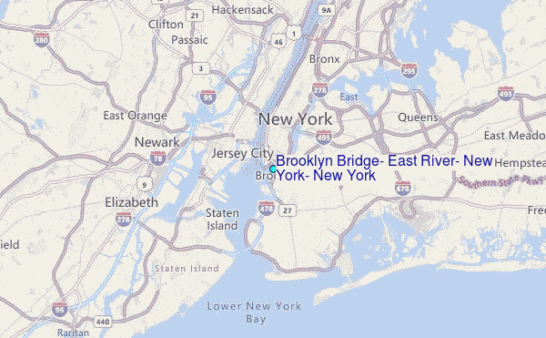 Brooklyn Bridge, East River, New York, New York Tide Station Location Map