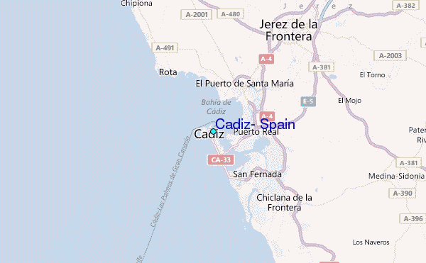Cadiz, Spain Tide Station Location Map