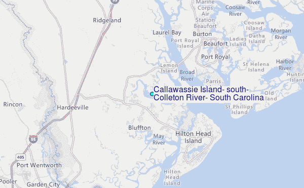 Callawassie Island, south, Colleton River, South Carolina Tide Station Location Map