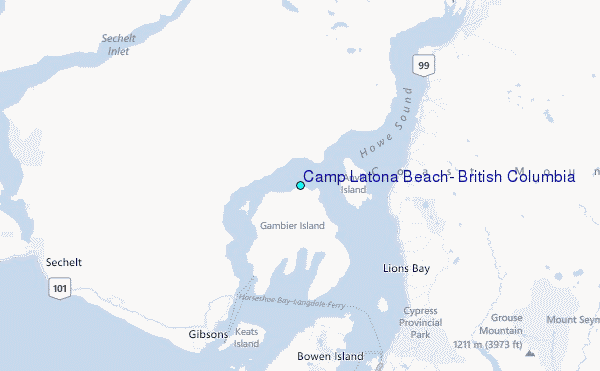 Camp Latona Beach, British Columbia Tide Station Location Map