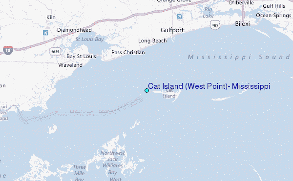Cat Island (West Point), Mississippi Tide Station Location Map