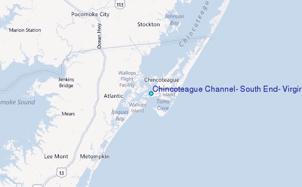Chincoteague Channel, South End, Virginia Tide Station Location Map