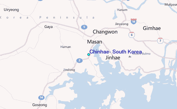 Chinhae, South Korea Tide Station Location Map