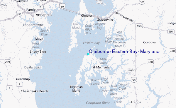 Claiborne, Eastern Bay, Maryland Tide Station Location Map