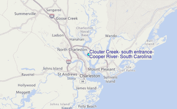 Clouter Creek, south entrance, Cooper River, South Carolina Tide Station Location Map