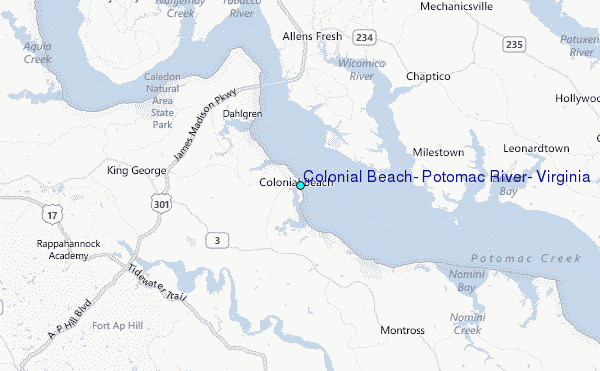 Colonial Beach, Potomac River, Virginia Tide Station Location Map