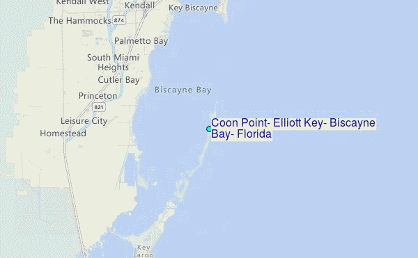 Coon Point, Elliott Key, Biscayne Bay, Florida Tide Station Location Map