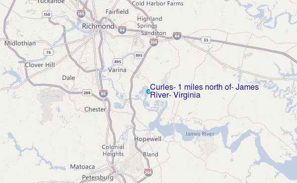 Curles, 1 miles north of, James River, Virginia Tide Station Location Map