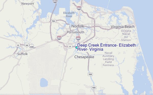 Deep Creek Entrance, Elizabeth River, Virginia Tide Station Location Map