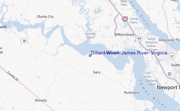 Dillard Wharf, James River, Virginia Tide Station Location Map