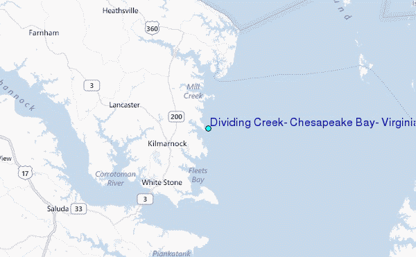 Dividing Creek, Chesapeake Bay, Virginia Tide Station Location Map