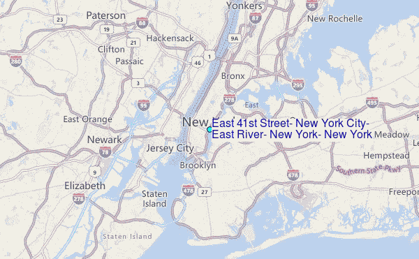 East 41st Street, New York City, East River, New York, New York Tide Station Location Map
