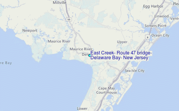 East Creek, Route 47 bridge, Delaware Bay, New Jersey Tide Station Location Map