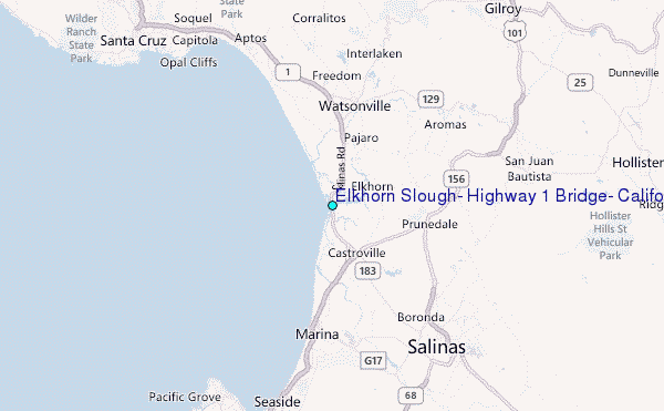 Elkhorn Slough, Highway 1 Bridge, California Tide Station Location Map