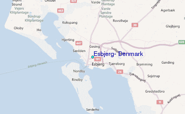 Esbjerg, Denmark Tide Station Location Map