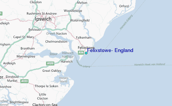 Felixstowe, England Tide Station Location Map