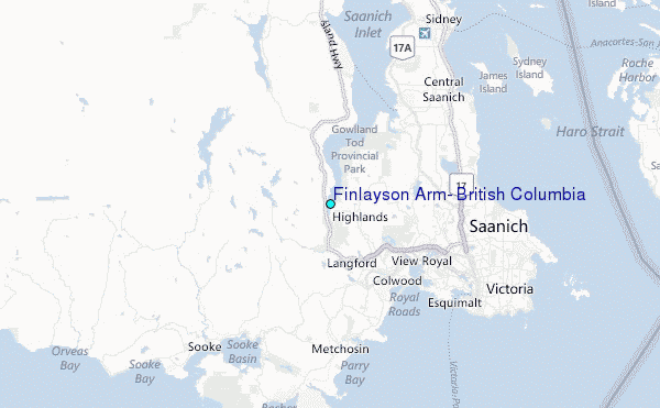 Finlayson Arm, British Columbia Tide Station Location Map
