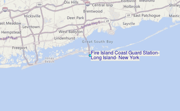 Fire Island Coast Guard Station, Long Island, New York Tide Station Location Map