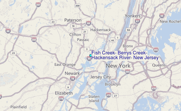 Fish Creek, Berrys Creek, Hackensack River, New Jersey Tide Station Location Map