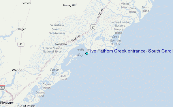 Five Fathom Creek entrance, South Carolina Tide Station Location Map