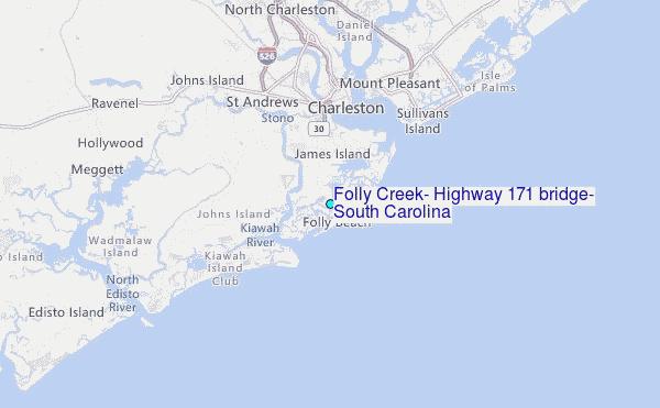 Folly Creek, Highway 171 bridge, South Carolina Tide Station Location Map
