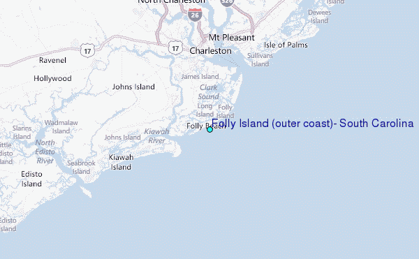 Folly Island (outer coast), South Carolina Tide Station Location Map