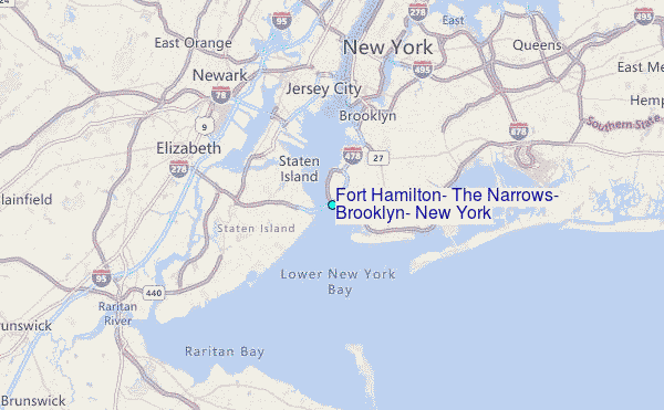 Fort Hamilton, The Narrows, Brooklyn, New York Tide Station Location Map