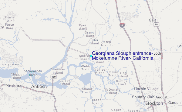 Georgiana Slough entrance, Mokelumne River, California Tide Station Location Map