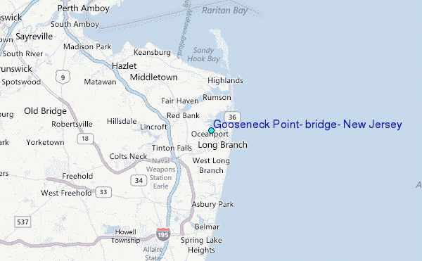 Gooseneck Point, bridge, New Jersey Tide Station Location Map
