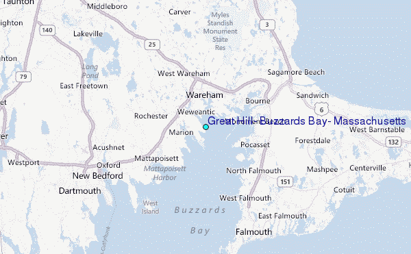 Great Hill, Buzzards Bay, Massachusetts Tide Station Location Map