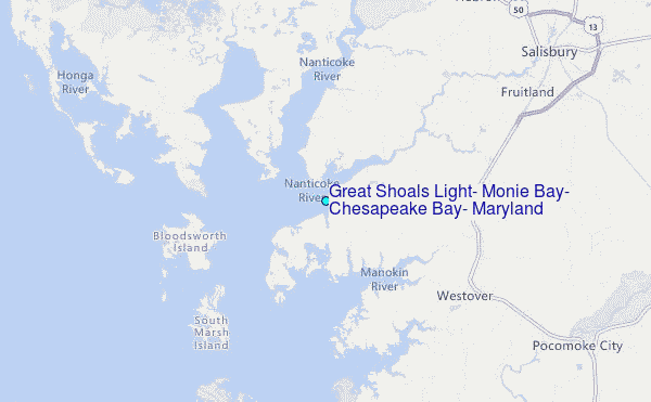 Great Shoals Light, Monie Bay, Chesapeake Bay, Maryland Tide Station Location Map