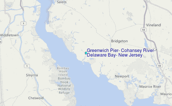 Greenwich Pier, Cohansey River, Delaware Bay, New Jersey Tide Station Location Map