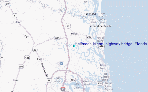 Halfmoon Island, highway bridge, Florida Tide Station Location Map