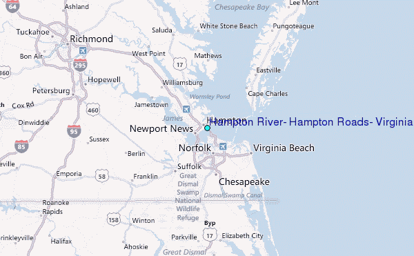Hampton River, Hampton Roads, Virginia Regional Map.